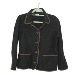 LL Bean Women’s Brown Wool Blend Contrast Trim Button Front Tailored Jacket